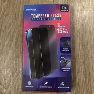 Mercury Tempered Glass iPhone 15 Pro Max Screen Shields 2 Pack NEW
